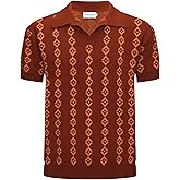 OXKNIT Men's Dark Brown Knit Polo Shirt 1960s Mod Style Vintage Shirts V-Neck Golf Polo T Shirts