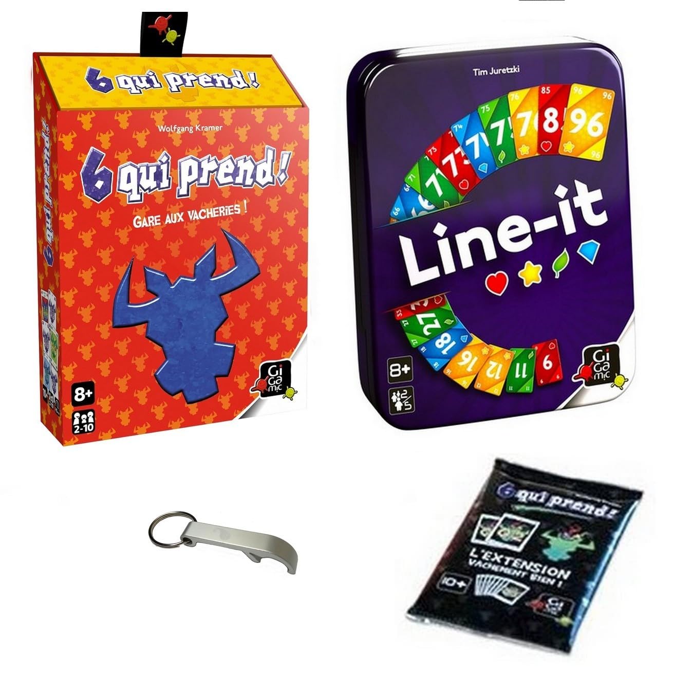 Set of 2 French Line It Games + 6 Takes + Extension + 1 Blumie Bottle Opener (6 Takes + Line It)