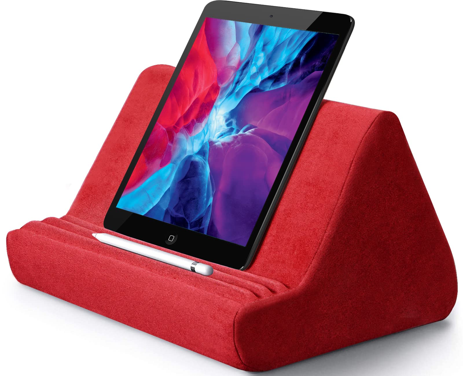 Ycxydr Soft Tablet Stand Pillow with Pocket,Tablet Cushion Adjustable 3 Viewing Angle,ipad holder for Bed Sofa,Compatible iPads Tablets Kindle, Galaxy Tab eReaders Smartphones Books(Red)
