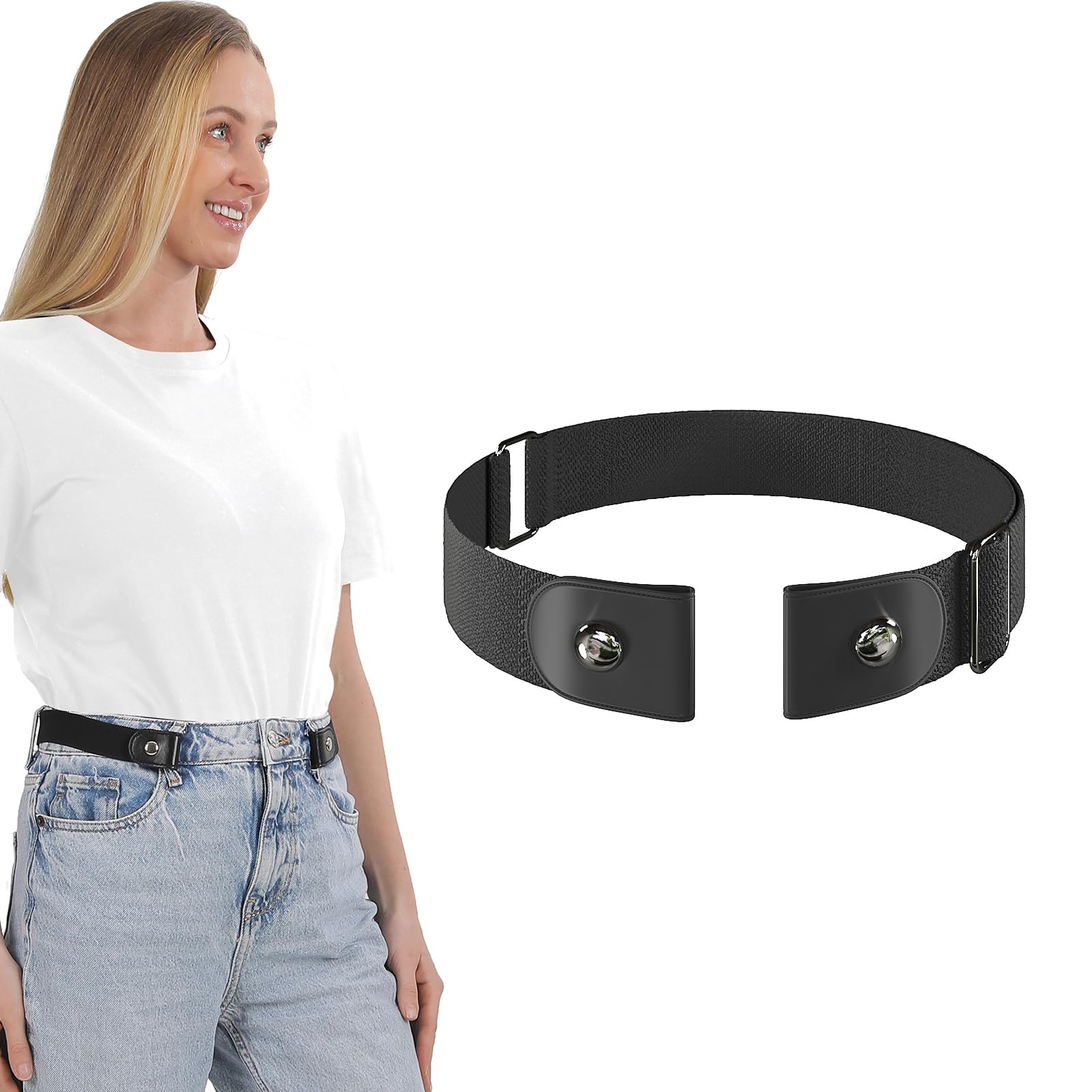 Photo 1 of ITLXJR No Buckle Elastic Belt, Stretch Invisible Belt for Jeans, Unisex, 1 Pack (Black, L-XXL:Waist Size 34''-48'')