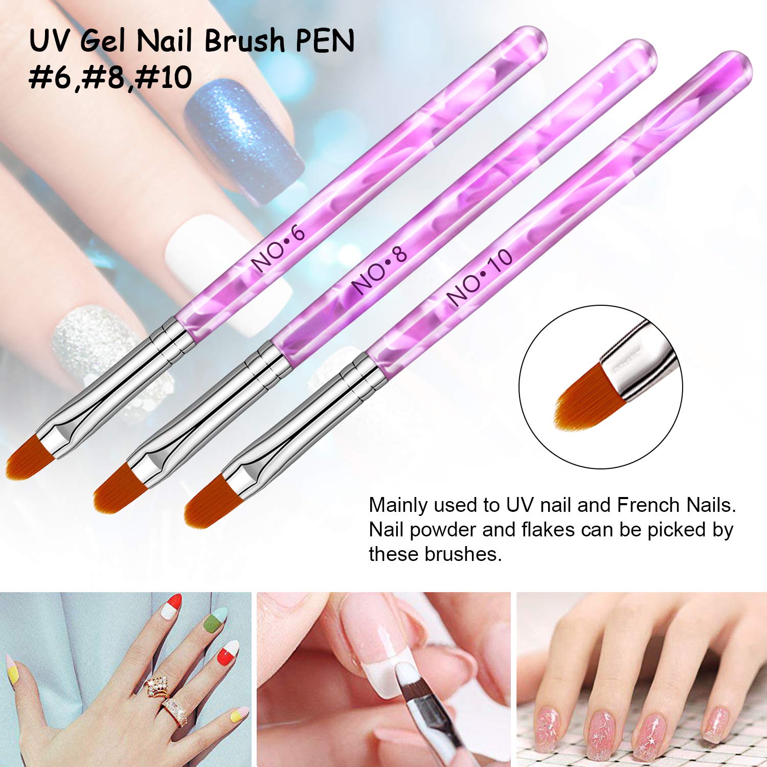 NICEMOVIC 7Pcs UV Gel Acrylic Nail Brush, Nail Paint Brushes, Nail Art Tips Builder Brush, Nail Painting Brush Pen Set : Beauty