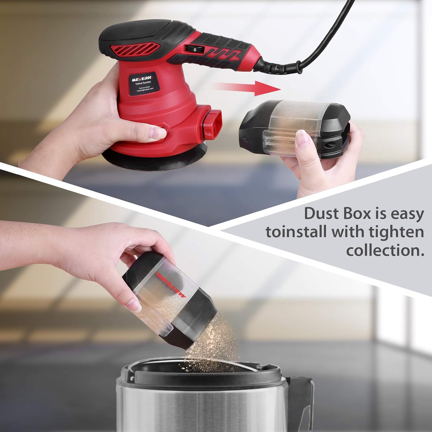 Meterk Random Orbit Sander, 6 Variable Speeds Electric Sander With 20 Pcs Sandpapers ＆ Sponge Plate ＆ Wool Plate ＆Tool Bag, Efficient Dust Collector For Finishing, Sanding, Polishing Wood - - 