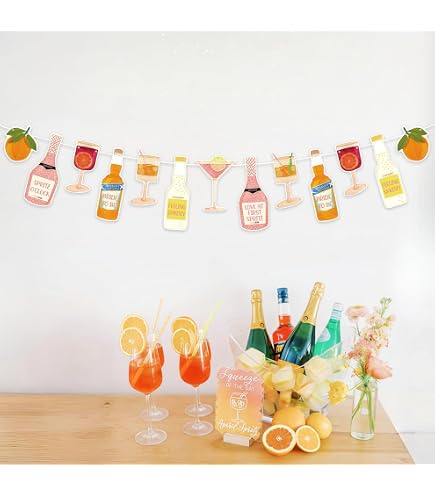 Love At First Spritz Bridal Shower Banner Set – 3 Orange Aperol Citrus Cocktail Pennants For Bachelorette & Wedding Decor - View #3