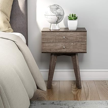 Amazon Com Mid Century Modern Bedroom Nightstand With 2 Storage