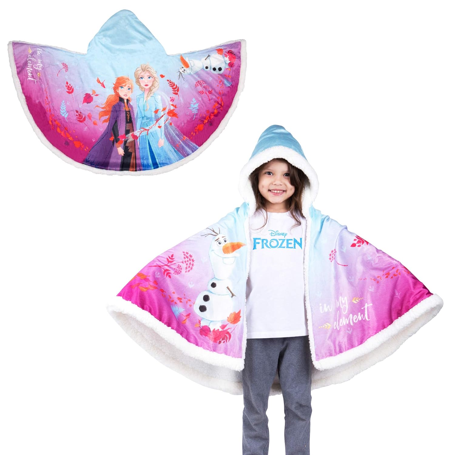 Franco Kids Bedding Super Soft and Cozy Snuggle Wrap Hoodie Blanket, 55" x 31", Disney Frozen 2