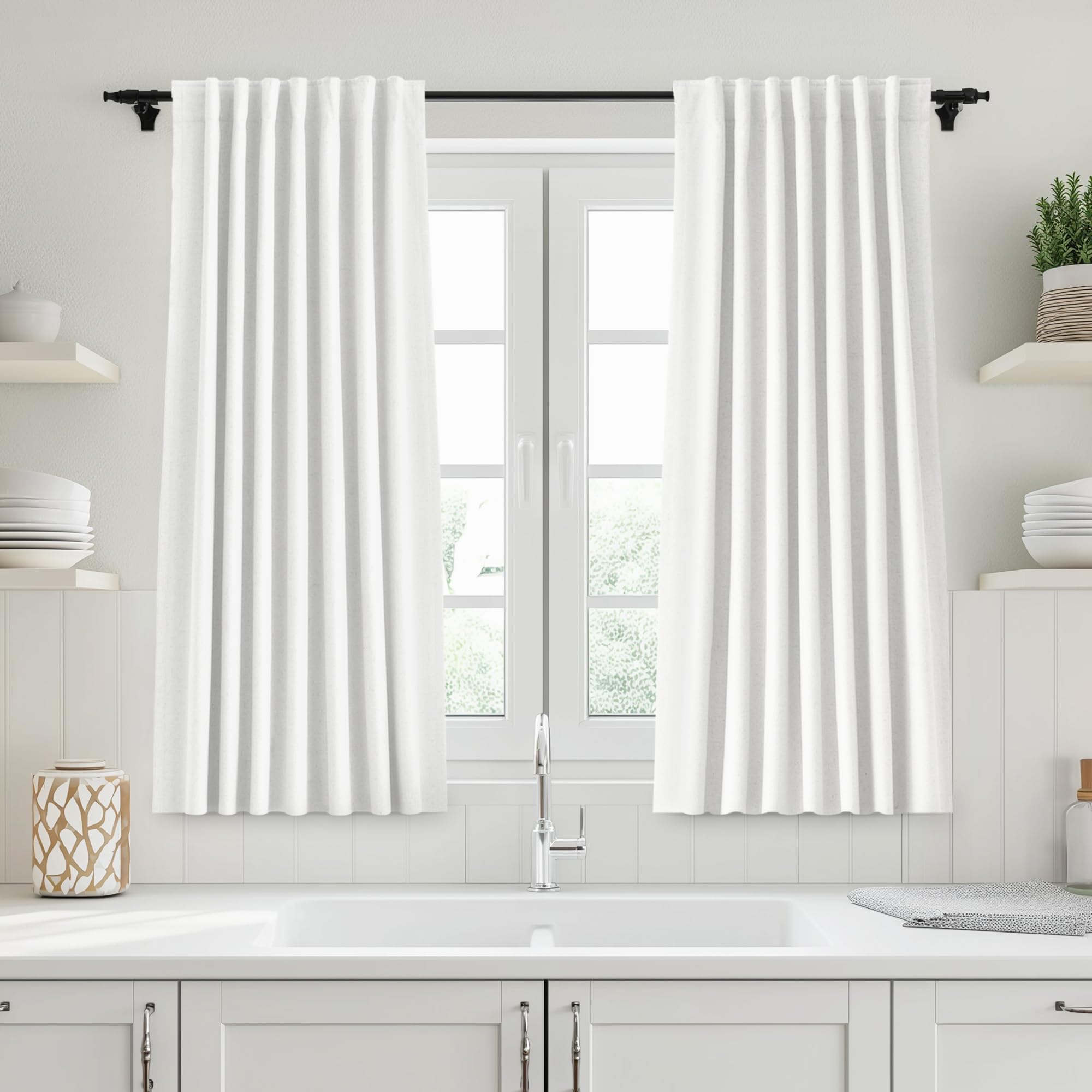 Photo 1 of UHITECH Beige Linen Blackout Curtains 54 Inches Long 2 Panels Set for Living Room Modern Linen Textured Black Out Curtain Heating Blocking Kitchen Drapes (52W x 54L)