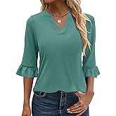 ANRABESS Blouses for Women Dressy Casual 3/4 Sleeve V Neck Shirts Business Work Tunic Tops 2026 Fall Outfits Clothes