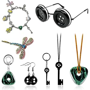 MVEOUY 8Pcs Halloween Cosplay Costume Accessories Button Eyes Glasses, Bracelets, Necklace, Dragonfly Hair Clip for Cosplay