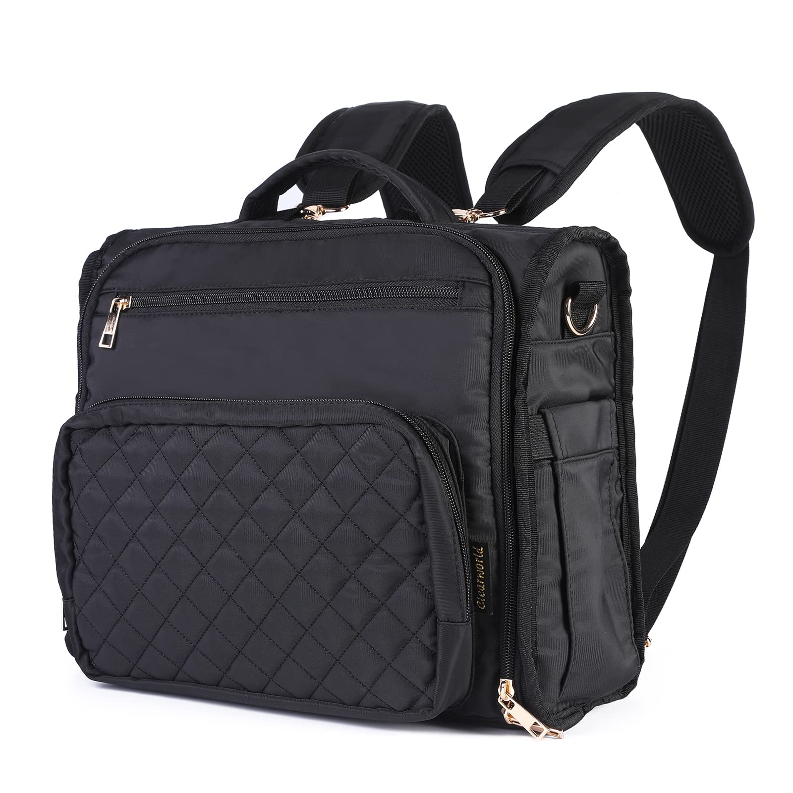 Clearworld Diaper Bag Backpack - Quilted Travel Diaper Bags for Baby Girl & Boy,Convertible Messenger Baby Changing Bag,Insulated Pockets,Large Capacity,Waterproof and Stylish, Black