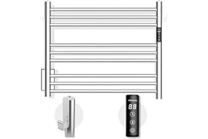 K&KALONZO Towel Warmer for Bathroom, Wall-Mounted 9-Bar Heated Towel Rack with Built-in Timer, Waterproof Electric Towel Heater, Support Plug-in and Hardwired, Polished, EL13S