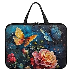 Uasibuni Roses Butterfly Print Laptop Bag,17 inch