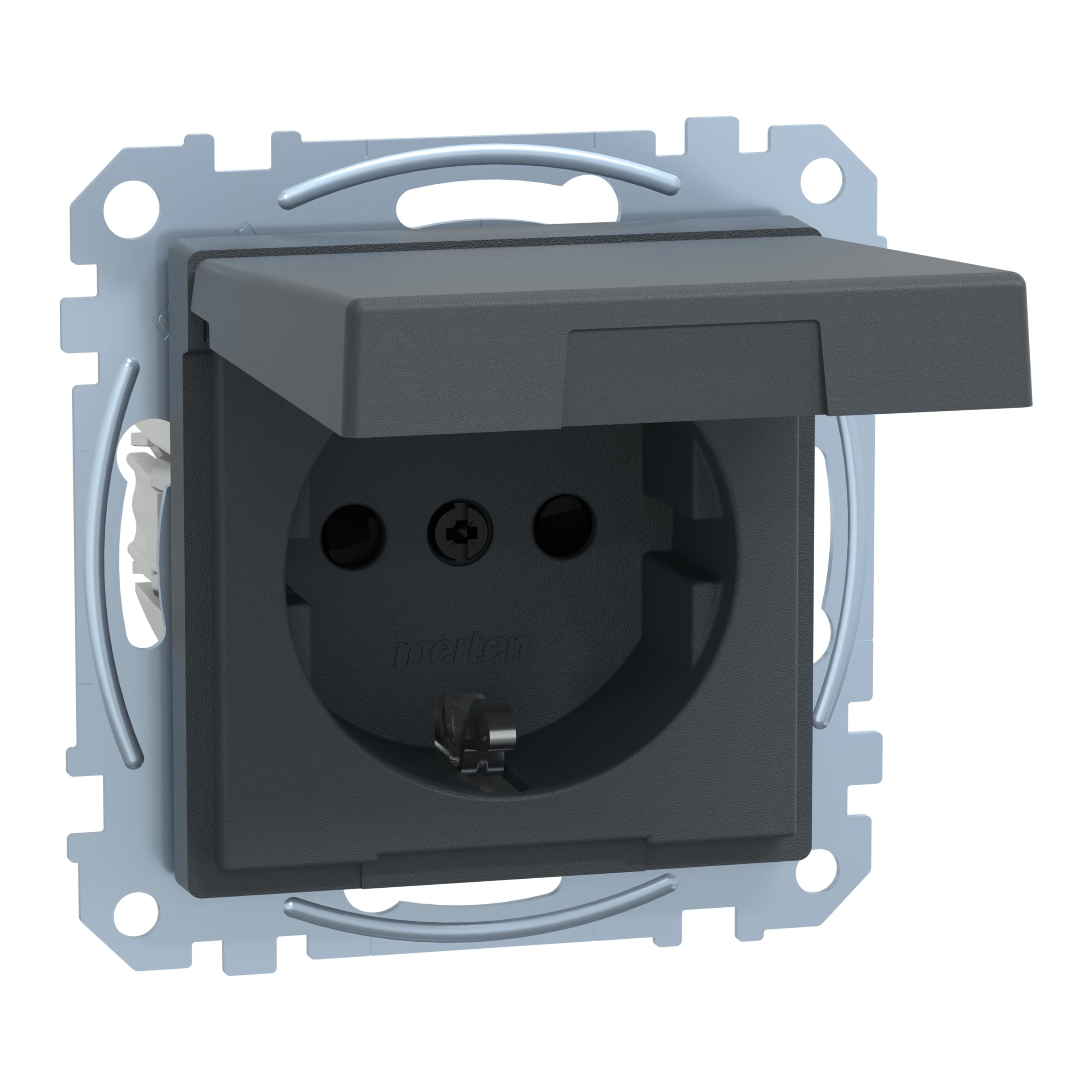 Merten MEG2314-0414 SCHUKO socket-outlet with hinged lid, IP44, with integrated protection against accidential contact, plug-in terminals, anthracite, System M