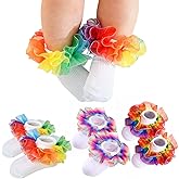 WBZOTSS Toddler Girls Socks with Rainbow Lace Ruffle Trim Cotton Baby Socks Frilly Dress Socks for Little Girls
