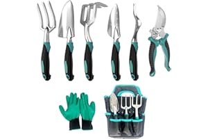 INNOSURG Gardening Tool Gift Set, Heavy Duty Garden Tool Set, Storage Tote Bag, Non-Slip Rubber Grip, Garden Tool Kit Gifts for Her Mom Women Dad Men, Planting Gardening Supplies for Gardener & Yard Work Green