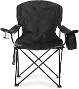 Brand Comfort Heavy Duty Portable Camping Chair 4-Can Cooler Black view 2