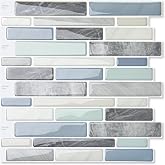 LONGKING Self-Adhesive Kitchen Backsplash, Marble Look Decorative Tiles (10 Tiles)