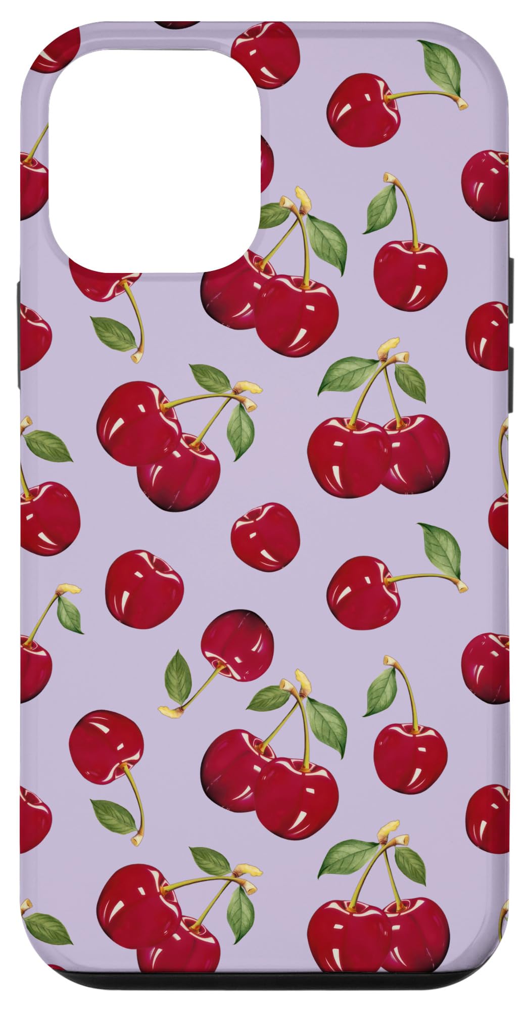 iPhone 12 mini Cute Cherry with Green Leaves, Pastel Lilac Purple Case