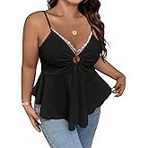 SHENHE Women's Plus Size V Neck Asymmetrical Flared Hem Cute Peplum Top Boho Camisole Tank