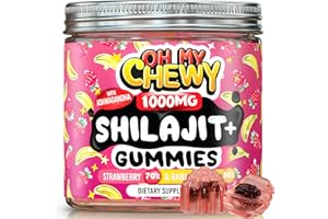 OH MY CHEWY Pure Himalayan Shilajit Gummies - High Potency Gold Grade Resin - Energy Boost and Immune Support for Men and Women with Ashwagandha and Shatavari - 120 Gummy - Strawberry & Banana