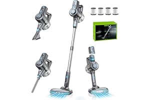 Oraimo Cordless Vacuum Cleaner, 35 Mins Runtime Detachable Battery, 6 in 1 Lightweight Stick Vacuum with Self-Standing, Handheld Vacuum for Home Kitchen Hard Floor Carpet Pet Hair, 4 HEPAS