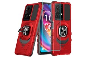 LOZEGUYC for TCL K32 5G / K33 5G Case with 1 Pack Screen Protector,Dual Layer Hybrid Heavy Duty Defender Protection,Sleek Rugged Reinforced Cushion Corner Kickstand Shockproof Bumper Cover Red