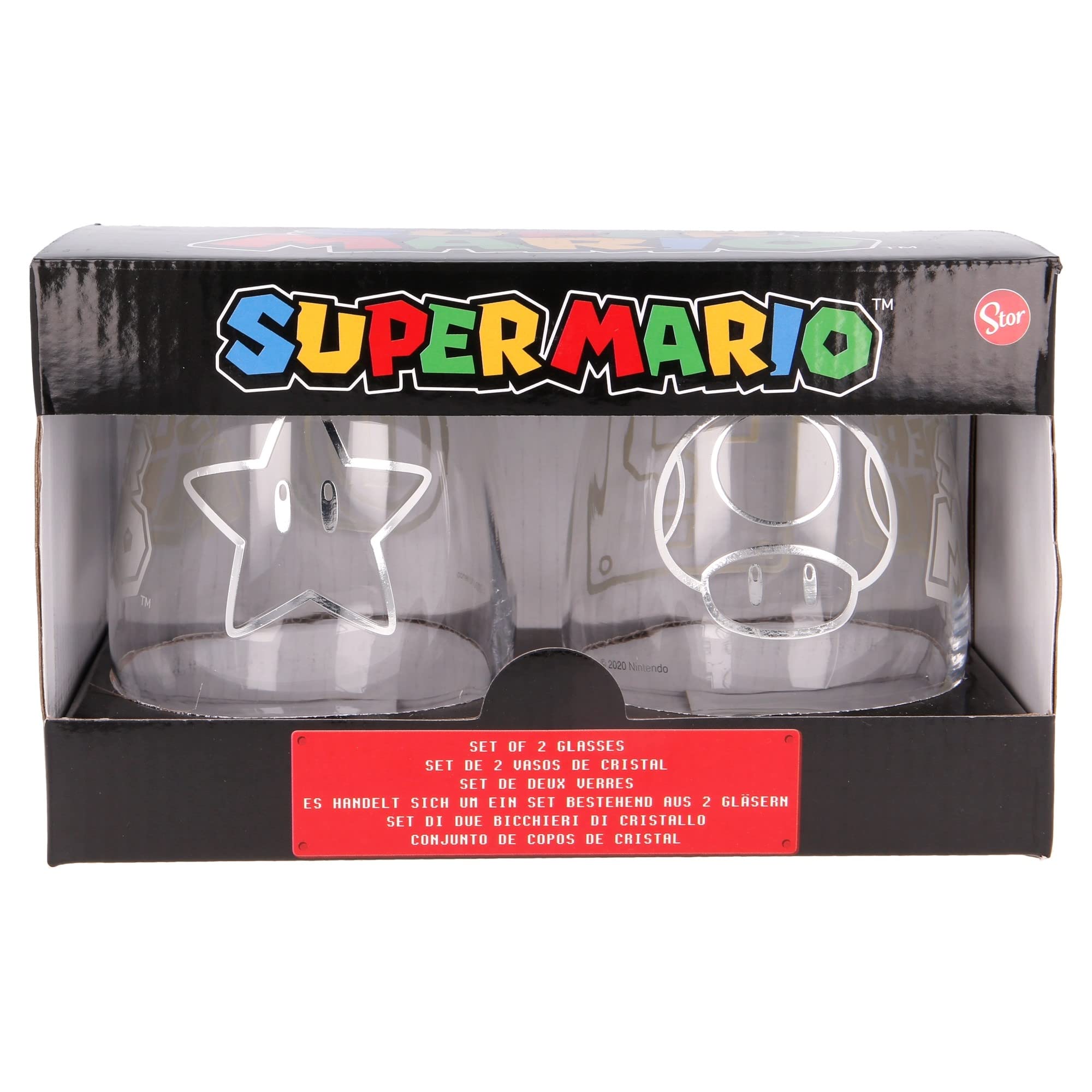 Set of 2 Super Mario 510ml Glass Water Glasses