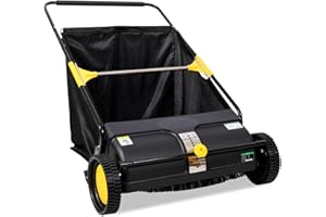 HRVEOCEI 26 Inch Push Lawn Sweeper, Hand Leaf Collector Lawn Sweeper with Adjustable Hight, Leaf Sweepers with 4 Spinning Brushes & Wheels for Yard Garden Grass, 7 Cu. Ft. Hopper Capacity (Black +26 inch)