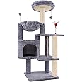 TINWEIUS 42.5'' Cat Tree for Indor Cats, Multifunctional Cat Tower with Cozy Condo, Perches, Scratching Posts and Hammock, Grey…