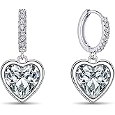 Heart Shaped Dangle Earrings for Women, 14K White Gold Plated Hoop Earrings with Sparkling Cubic Zirconia, Elegant Drop Earrings for Daily Wear
