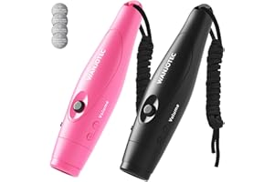 WANJOTEC Electronic Whistle 2 Packs, Battery Operated Whistle Adjustable 3 Different Loud Whistle Sounds with Lanyard Handheld Whistles for Referees Coaches Teacher Volleyball Soccer Training/Camping