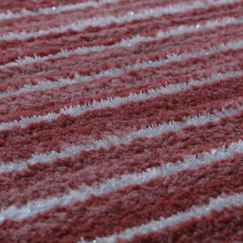 Teppich Wohnzimmer Modern Glitzergarn Gestreift Linien Kurzflor Meliert Rosa