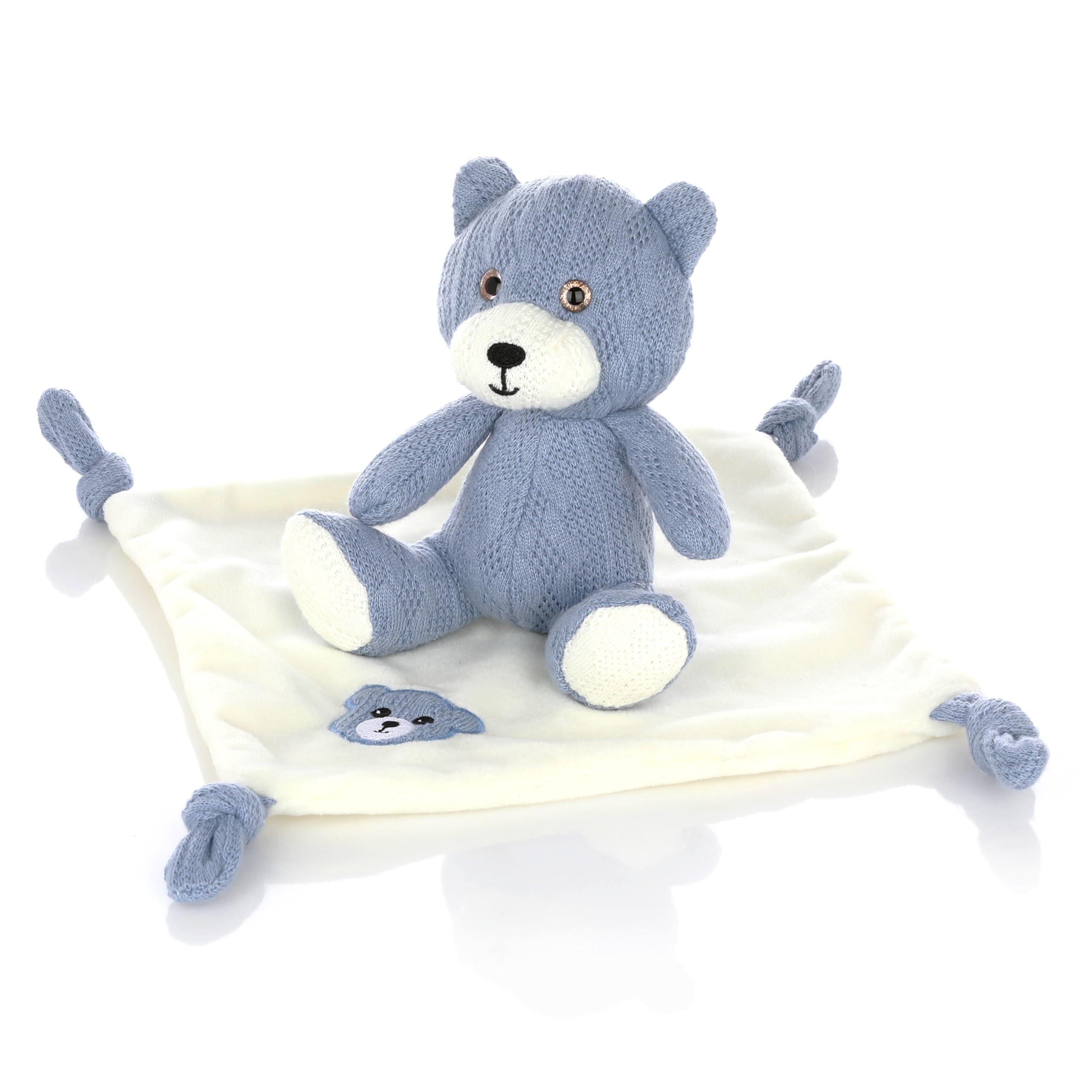 Nordstern Teddy bear with Comfort blanket- Baby Newborn Gift for Boys in Knitted Look - First Equipment Soft Toy bear and Comforter in Blue