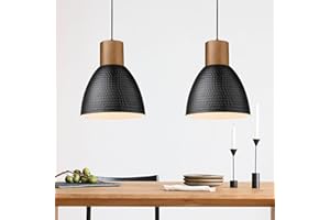 ELYONA 2 Pack Hammered Pendant Lights, 10.2” Industrial Metal Solid Wood Hanging Lamp, Modern Island Pendant Light Fixtures for Kitchen Bar, Farmhouse Dining Room, Bedroom, Living Room, Office, Black