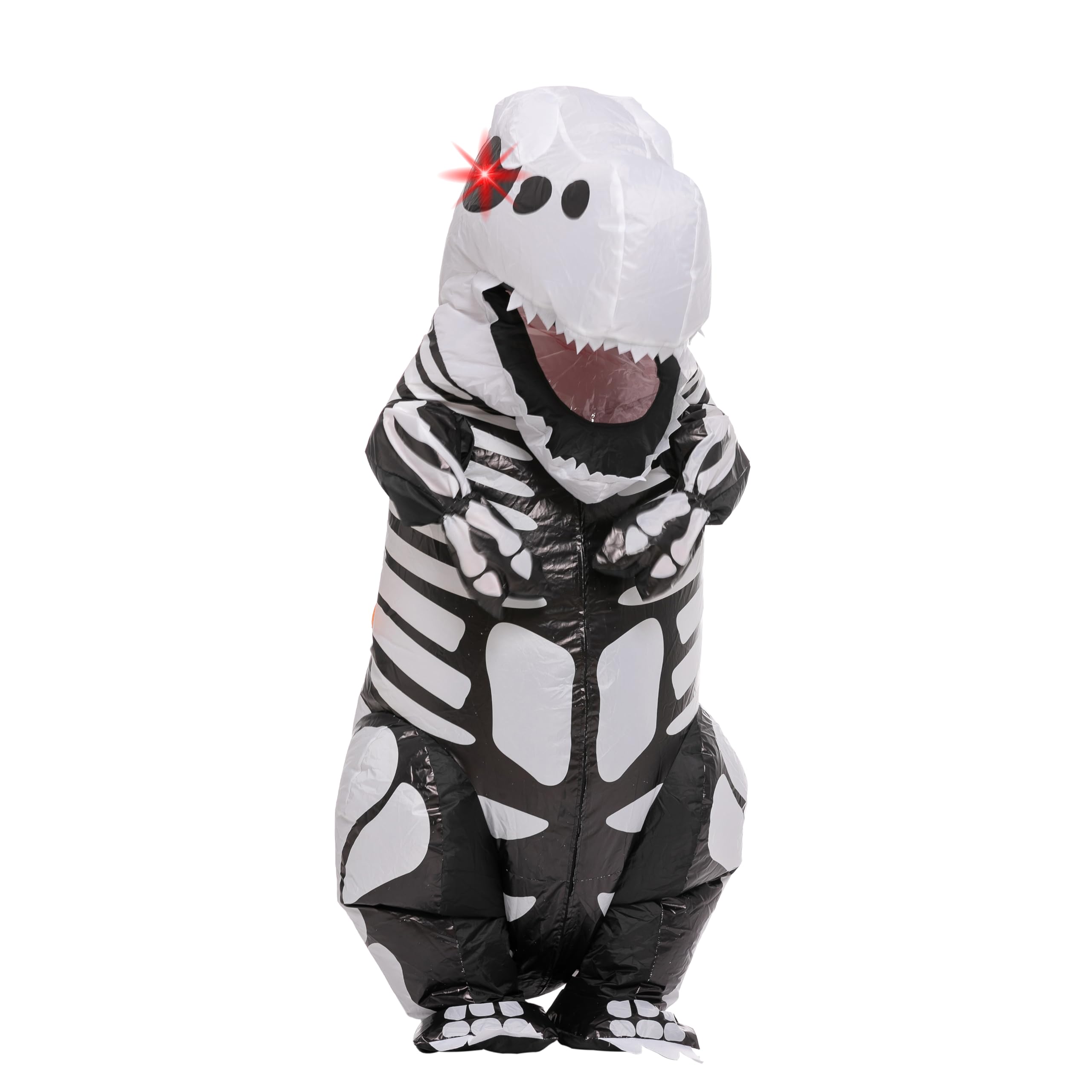 Spooktacular Creations Kids Skeleton Dinosaur Inflatable Costume, LED Light Eyes Skeleton Dinosaur Costume, Full Body T-Rex Blow Up for Halloween Dress Up Parties