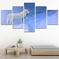 SIGNWIN 5 Panel Canvas Wall Art Modern Art Animals Dramatic Giraffe Lion Multicolor Photography Southwest for Home Decorations Ready to Hang - 60