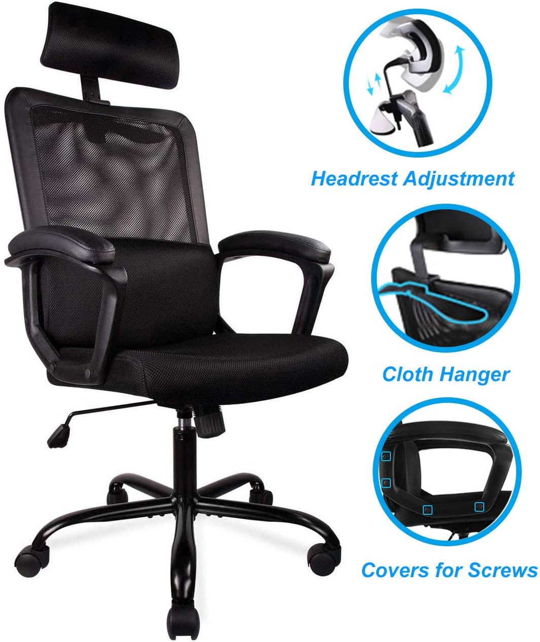 Smugdesk Office Chair, High Back Ergonomic Mesh Desk Office Chair with Padding Armrest and Adjustable Headrest -Gray: Home & Kitchen