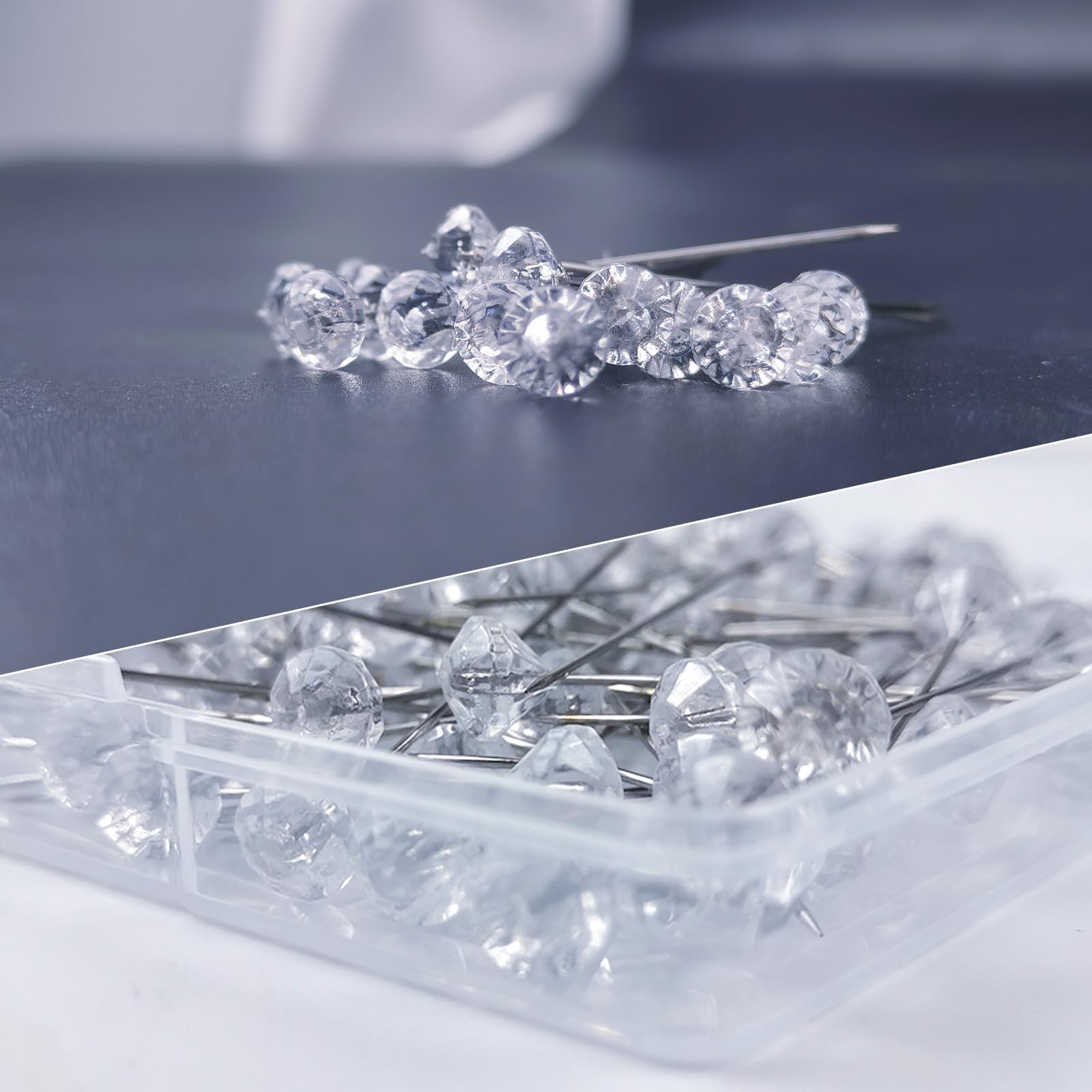 220PCS 2 Inch Diamond Rhinestones Pins Floral Flower Corsage Boutonniere Crystal Head Bouquet Clear Straight Pins for Wedding Bridal Hair DIY Decoration Accessories Jewelry Craft