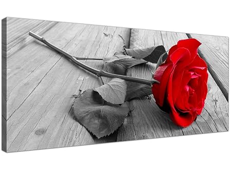 Wallfillers Stampa Su Tela In Bianco E Nero Di Una Rosa Rossa Quadro Floreale In Tela 1005
