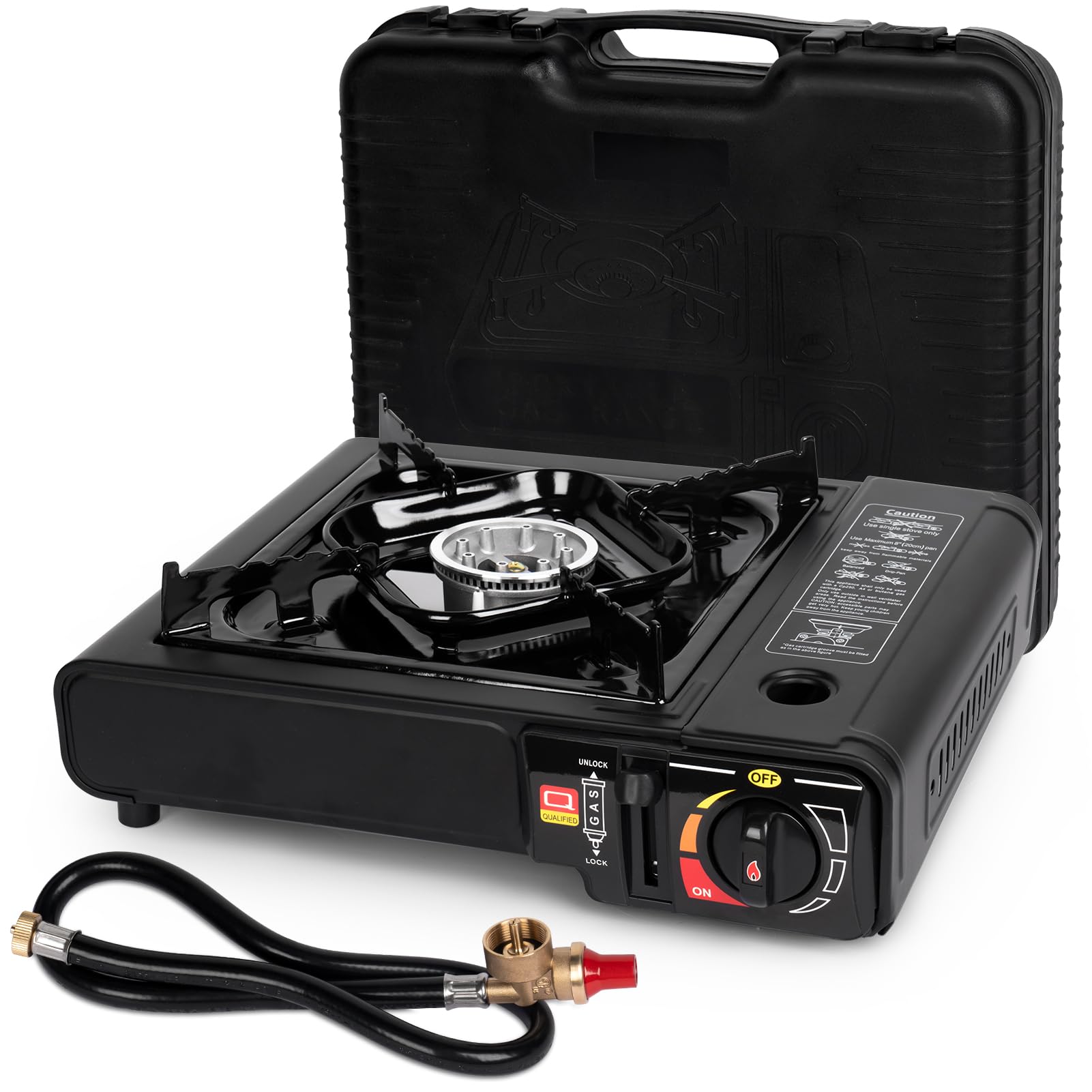 Photo 1 of SHINESTAR Dual Fuel Stove with Butane & Propane Compatibility, Portable Camping Stove for Outdoor Cooking, Propane Adapter Hose and Carrying Case Included, 7800 BTUs Output