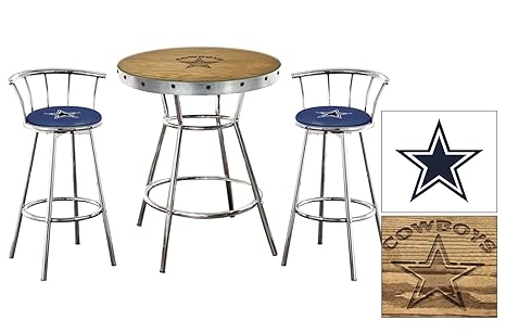 Amazon Com Oak Bar Table Set Features A Hand Carved Cowboys Logo