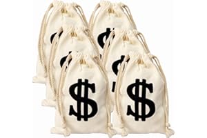 6pack 6.3 x 9 Inches Money Bag - Prop Dollar Sign Carrying Sack for Toy Party Favor, Bank Robber Pirate Cowboy Cosplay Theme 