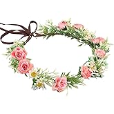 KorViSHOW Handmade Fairy Flower Crown - Fashion Pink Flower Headband Mini Rose Hair Wreath Women Girls Floral Headpiece for Wedding Festival Halloween Cosplay