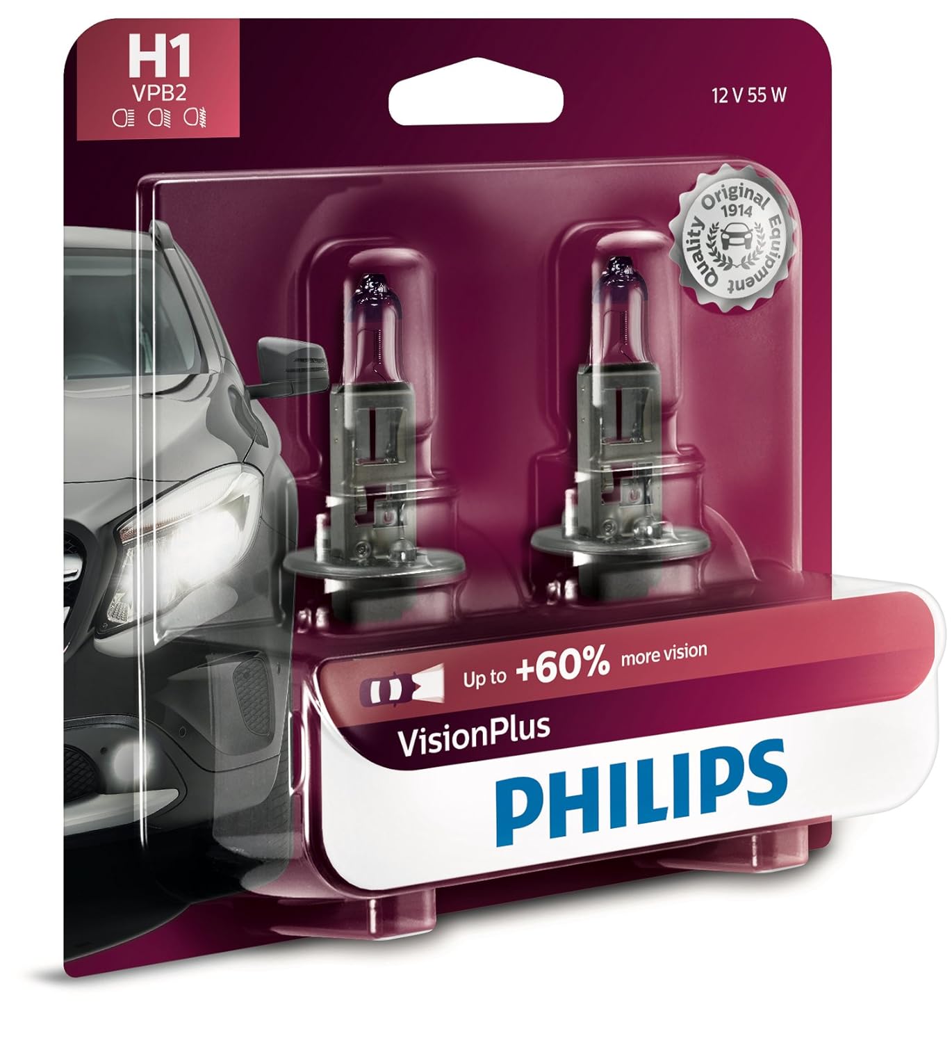 Amazon.com: Philips H1 VisionPlus Upgrade Headlight Bulb with up to 60%  More Vision, 2 Pack: Automotive
