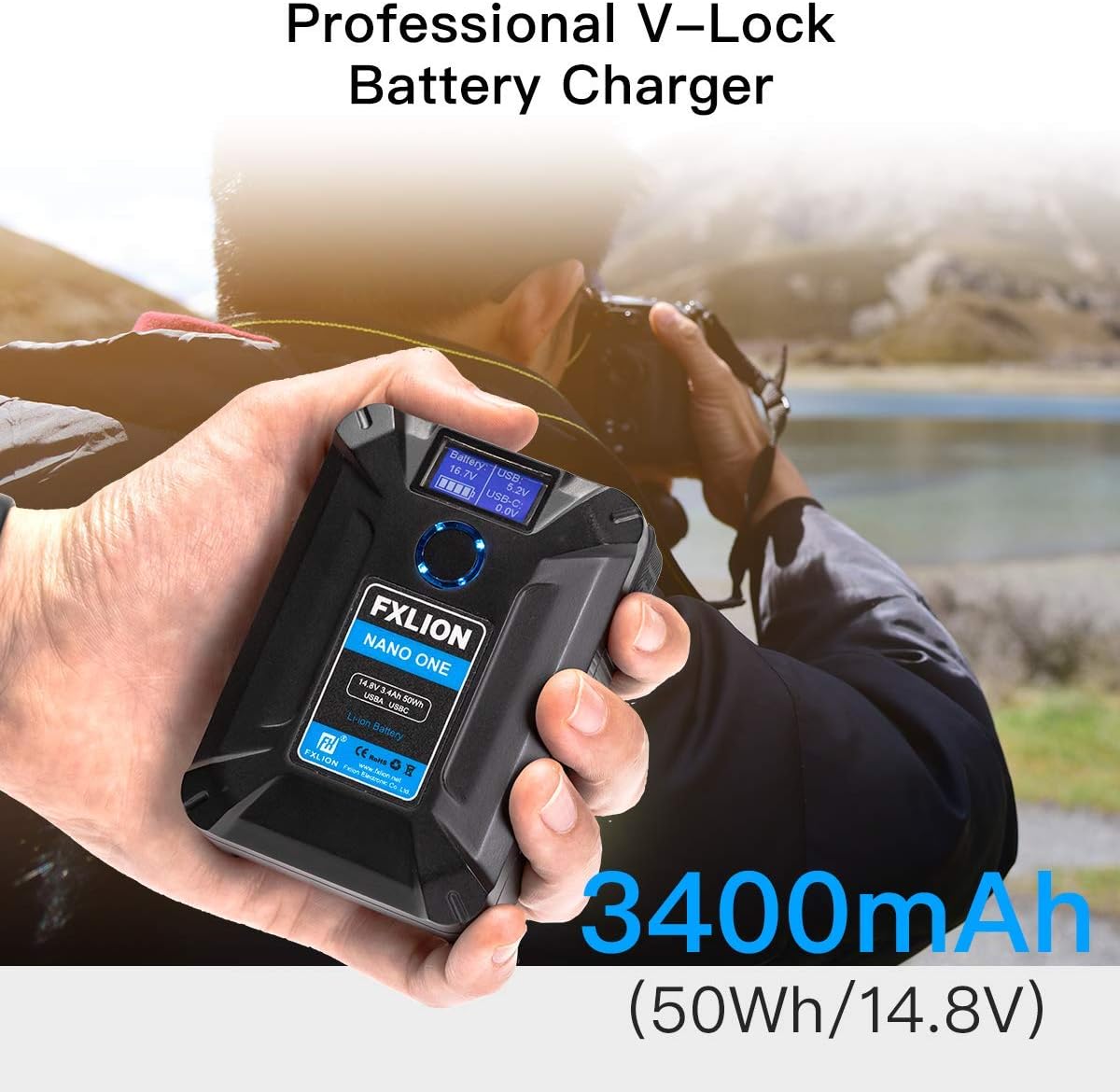 FXLION NANO ONE [Official] V Mount/V-Lock Battery 3400mAh(50Wh/14.8V) with D-TAP, USB-C, USB-A, Micro USB Plugs, 10oz Mini Power Bank for Cameras, Camcorders, LED Lights, Monitors, Macbook and Smartphone : Home Audio & Theater