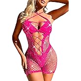 Kaei&Shi Rhinestone Rave Outfits Fit 0-16, Exotic Dancer Fishnet Bodysuit, Sexy Glow Stripper Bodystocking Lingerie For Women