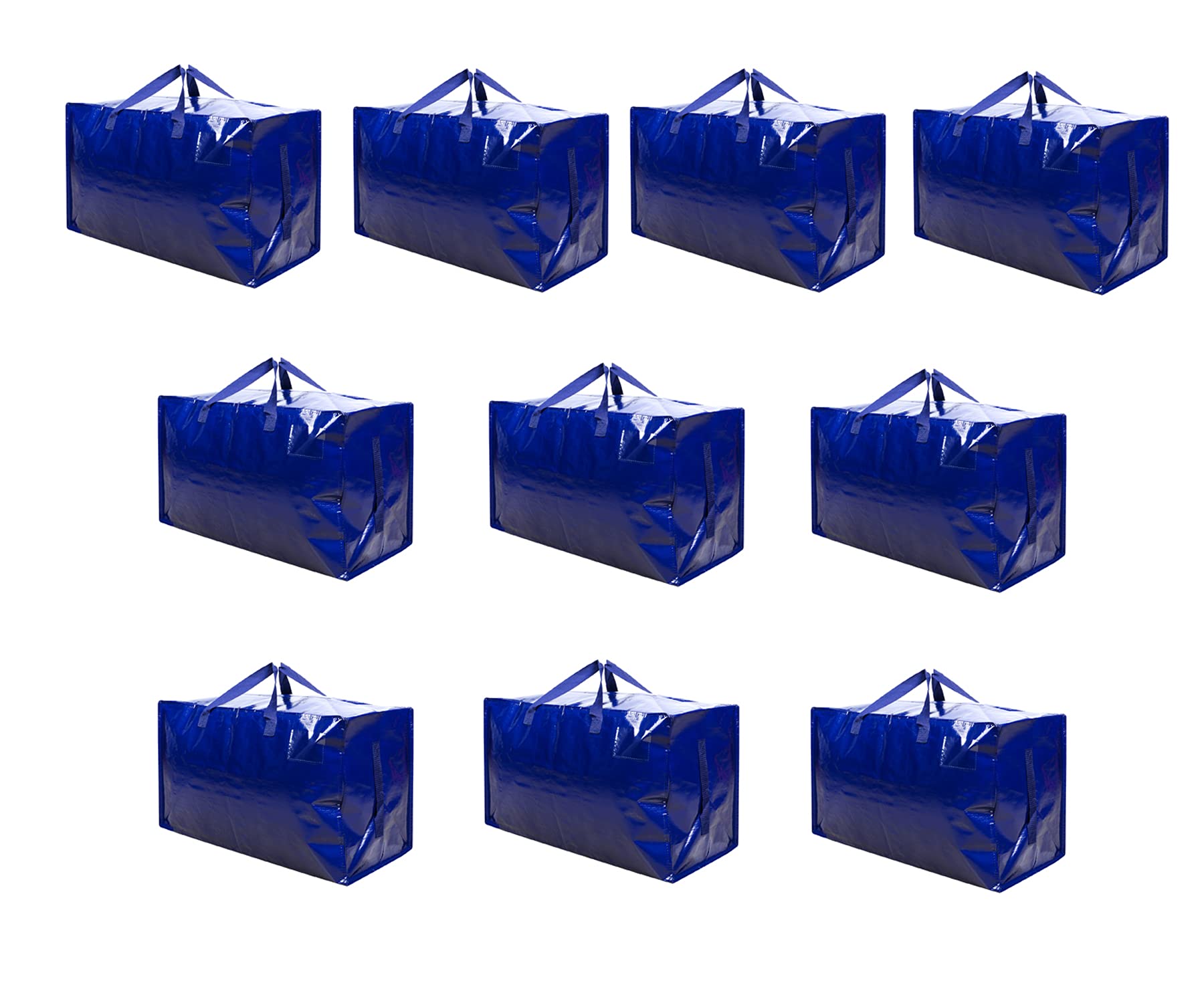 VENO 10 Pack Heavy-Duty Oversize Large Storage Bag Organizer with Zips and Tag Pocket for Moving, Clothes Storage, Laundry Bag, Packing, House Essentials, Sustainable, Water-Resistant (Blue, 10 Pack)