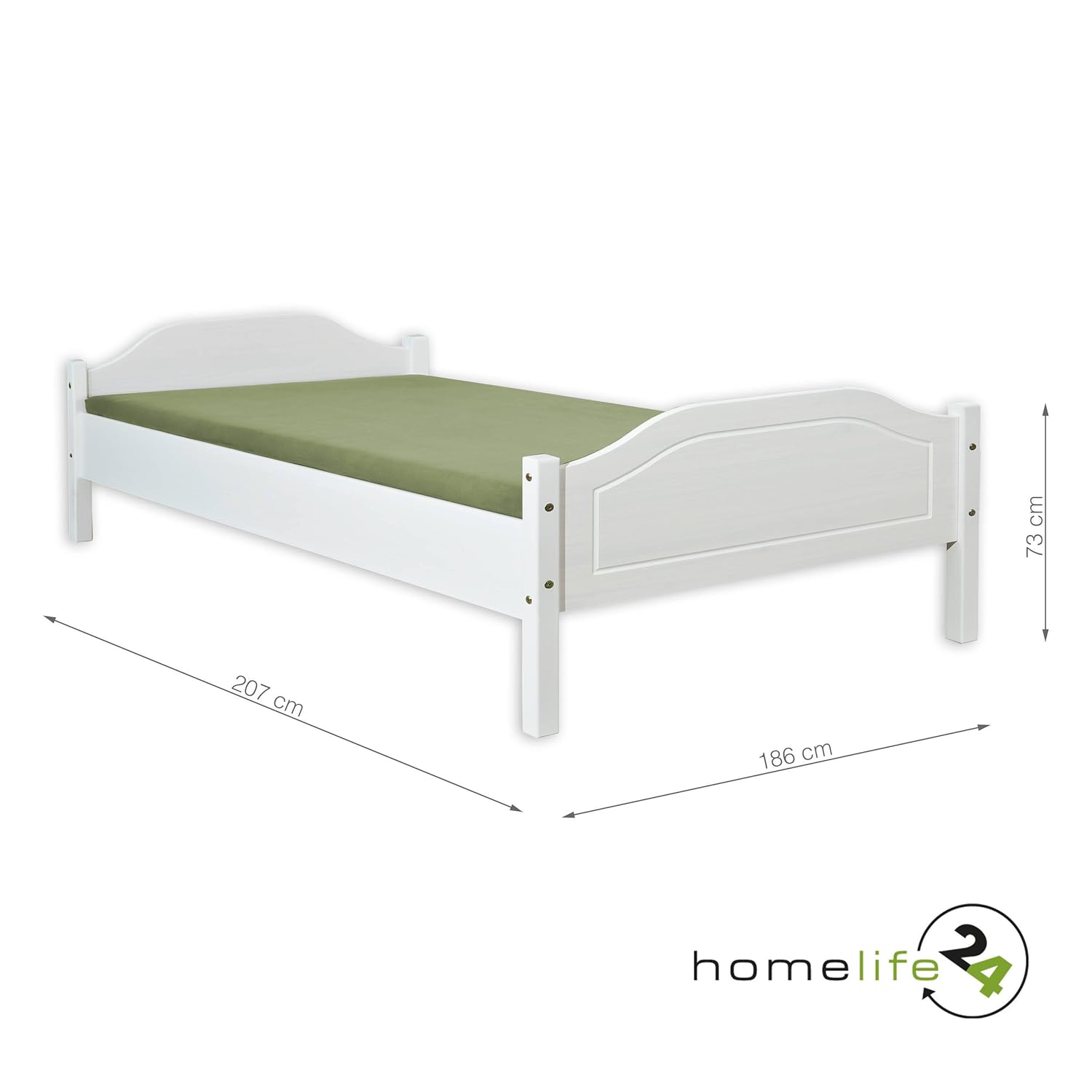 H24living Double Bed Adult Bed Solid Pine Wood Bedroom Footboard