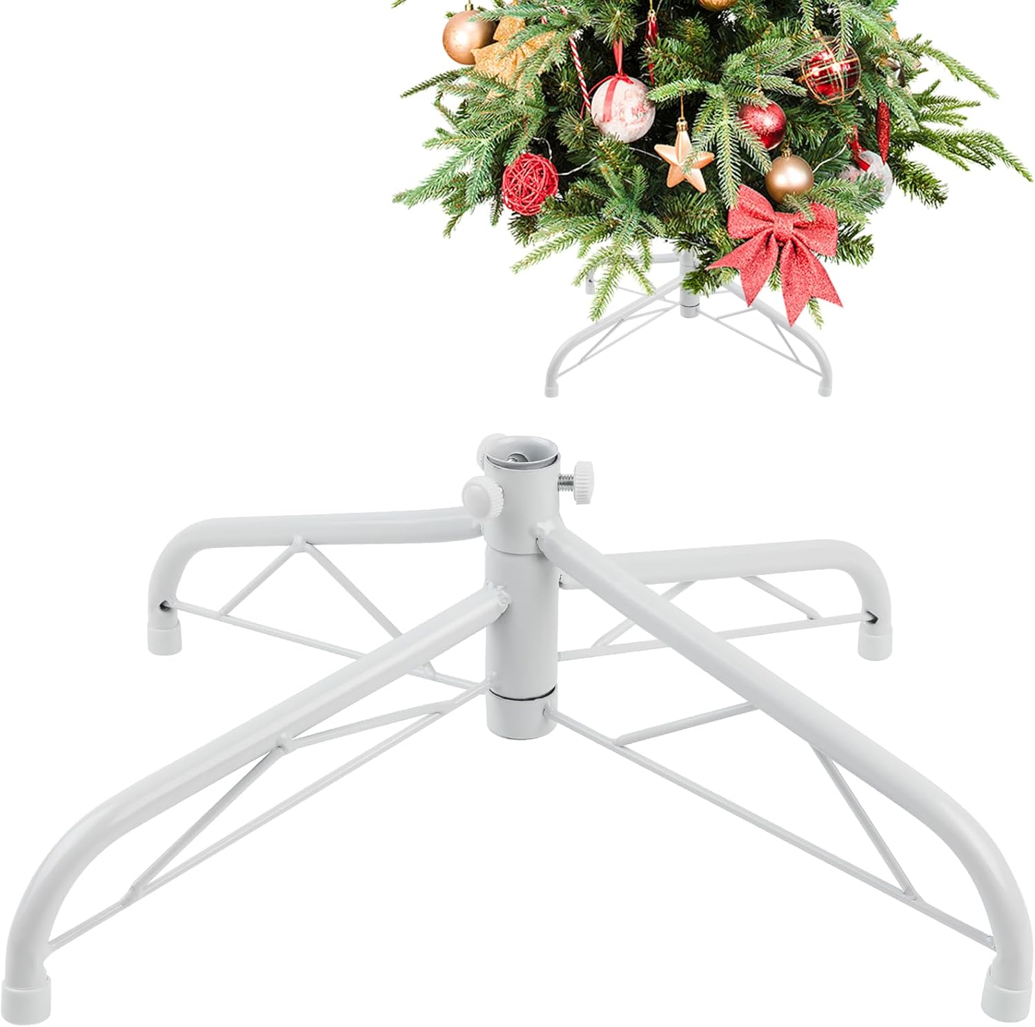 Tree Stands - CCINEE Metal Christmas Tree Stand, Universal Folding Xmas Tree Stand 15.7 Inch Replacement Tree Stand Base for 3 Ft to 6 Ft Christmas Artificial Trees Fake Tree, White