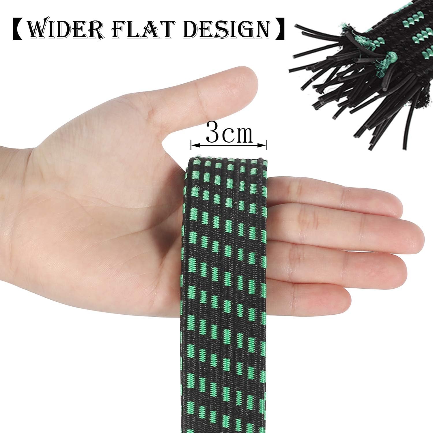 KING PIECES Adjustable Flat Bungee Cords 80" 4 Pack Latex Bungee Straps with Adjustable Length Metal Buckle & Hooks for Hand Carts, Heavy Duty Cargo, Luggage Rack, Camping, Gardening, Clothesline - - 