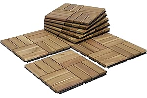 VICTORY RELAX Acacia Wood Flooring Interlocking Deck Tiles for Patio Decor 9 Pcs 12 Slats VR White Oak - Waterproof Indoor & Outdoor Decor - Balcony Garden Decking Tile (12.2 * 12.2 * 0.7 inches)